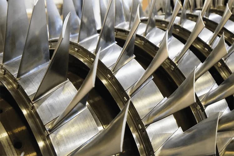 Close-up of a turbine rotor stage from our workshop